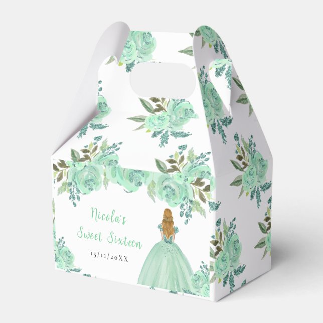 Blonde Hair Princess Mint Floral Sweet Sixteen Presentaskar (Framsidan Sidan)