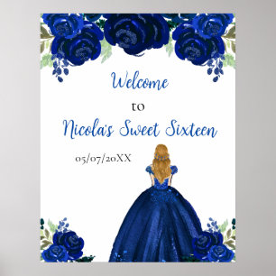 Blonde Hair Princess Navy Sweet sixteen Välkommen Poster