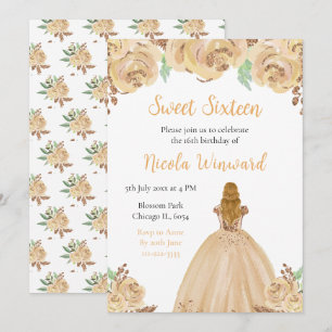 Blonde Hair Princess Peach Blommigt Sweet sixteen Inbjudningar