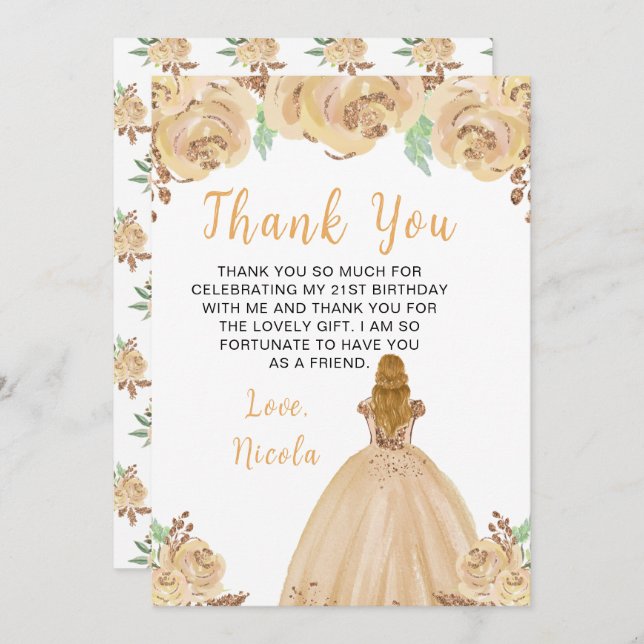 Blonde Hair Princess Peach Floral Birthday Party Tack Kort (Fram/baksida)