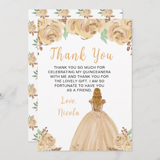 Blonde Hair Princess Peach Floral Quinceanera Tack Kort (Fram/baksida)