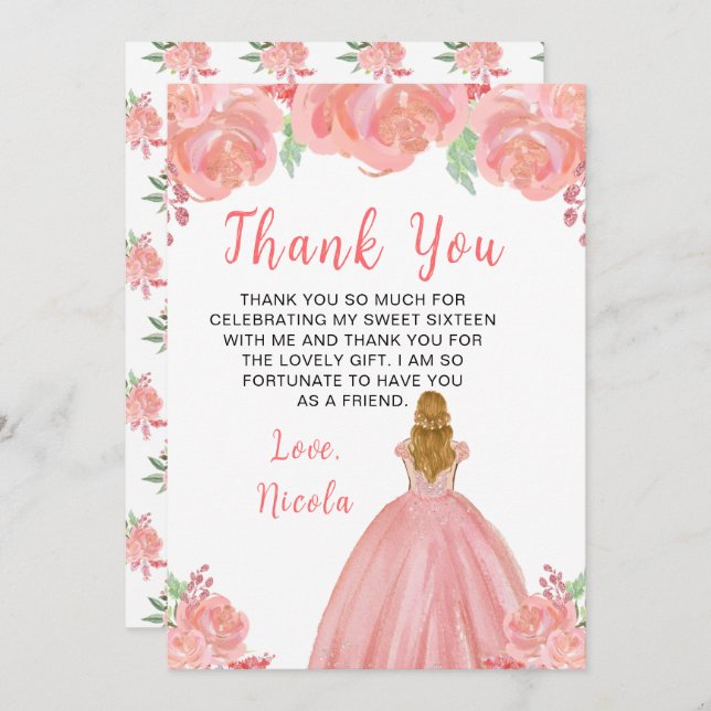 Blonde Hair Princess Pink Sweet Sixteen Tack Kort (Fram/baksida)