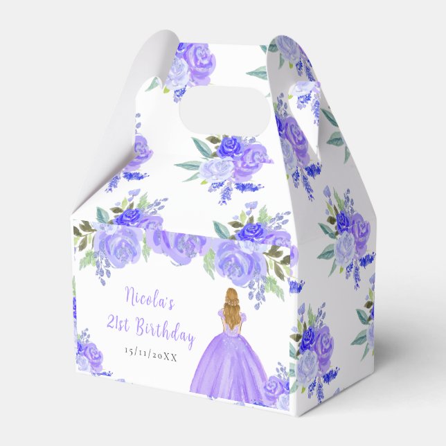 Blonde Hair Princess Purple Floral Birthday Party Presentaskar (Framsidan Sidan)