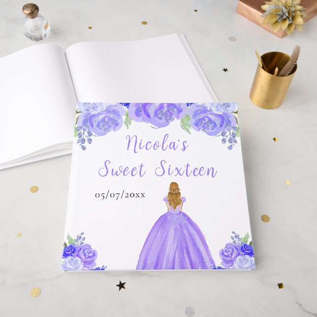 Blonde Hair Princess Purple Sweet 16 Guest Book Gästböcker (Framsidan öppen)