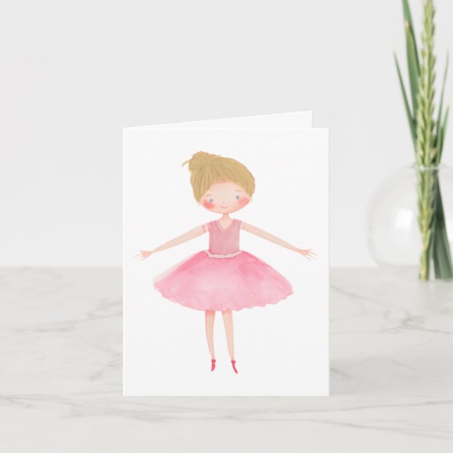 Blonde Hair Rosa Tutu Ballerina Blank Tack Kort (Framsida)