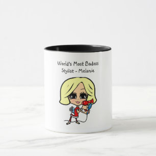 Blonde Hair Stylist Caricature MUGG Personlig