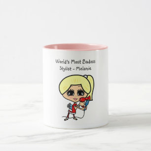 Blonde Hair Stylist Caricature MUGG Personlig