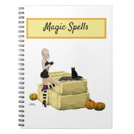 Blonde Halloween Witch Pin Up Girl Spiral bärbar d Anteckningsbok