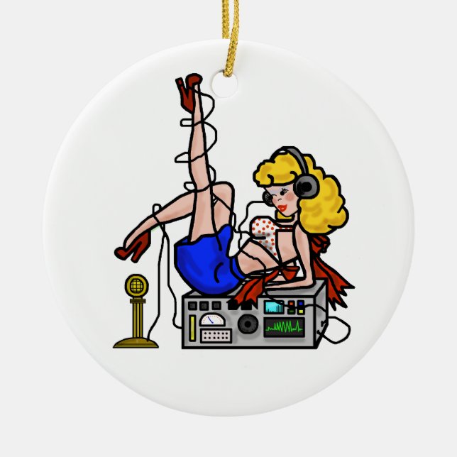 Blonde Ham Radio Pin-up Girl jul Ornament (Framsidan)