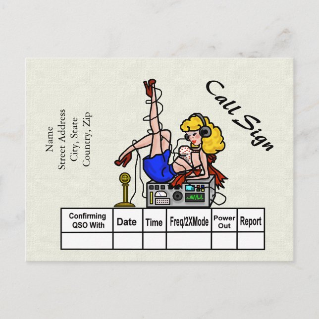 Blonde Ham Radio Pin-up Girl QSL Card Vykort (Framsida)