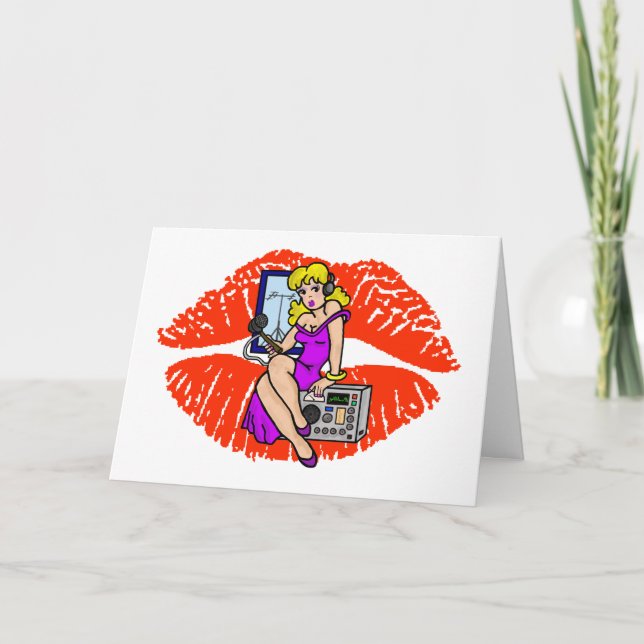 Blonde Ham Radio Pin-up Girl Smoochie Card Helgkort (Framsida)