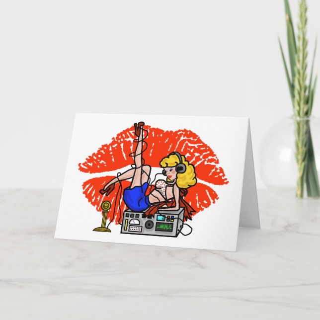 Blonde Ham Radio Pin-up Girl Smoochie Card Helgkort (Framsida)