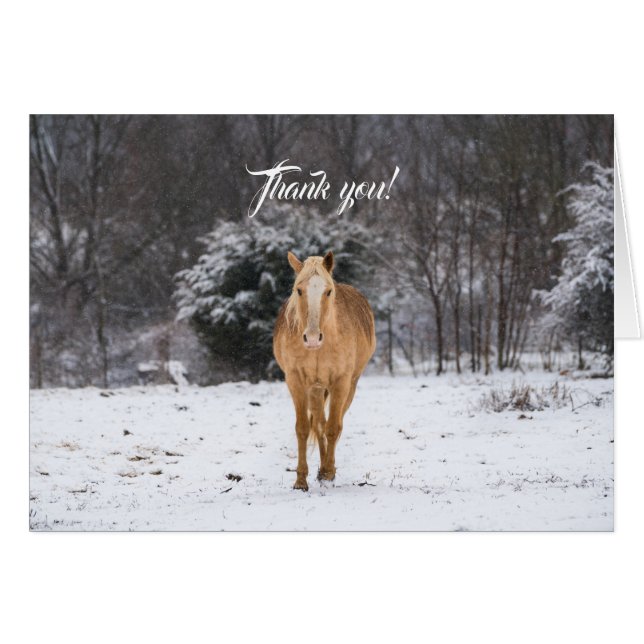 Blonde Horse Walk i Snö tackkort OBS Kort (Framsidan Horizontal)