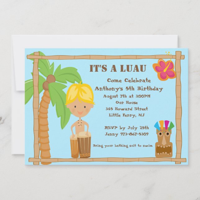 Blonde Hved Aloha Luau Birthday Inbjudan (Framsida)