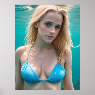 Blonde i ett biokini-foto under vatten poster