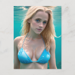 Blonde i ett biokini-foto under vatten vykort