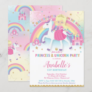 Blonde-inbjudan till Princess och Unicorn Inbjudningar