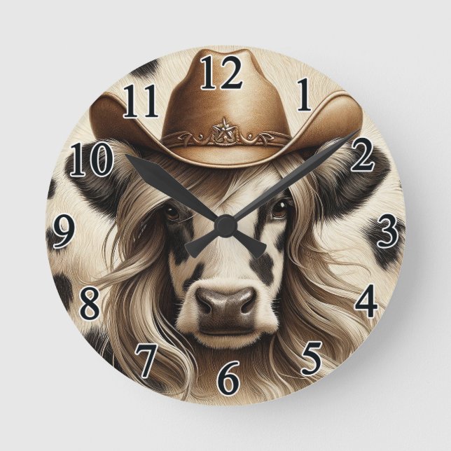 Blonde Land Cow Girl Funny Rund Klocka (Framsida)