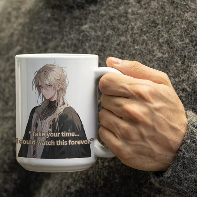 Blonde Long Hair Söt Anime Guy Kaffemugg (Skapare uppladdad)