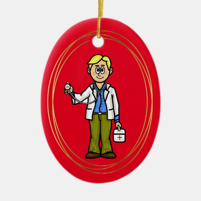 Blonde Male Doktor med Stethoscope Ornament (Framsidan)