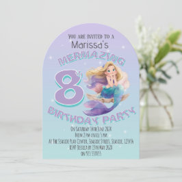 Blonde Mermaid Age Birthday Party Invitation Inbjudningar