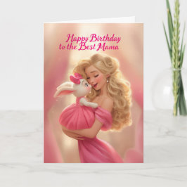 Blonde Mother w/ Baby Bunny in Hot Pink Birthday Kort