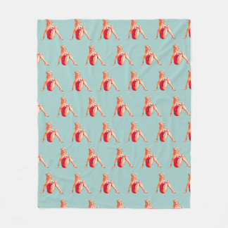 Blonde Pin-up i Red Bathing Kostym Blue Fleecefilt