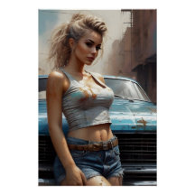 Blonde Pinup Kunstwerk Oldtimer kunst