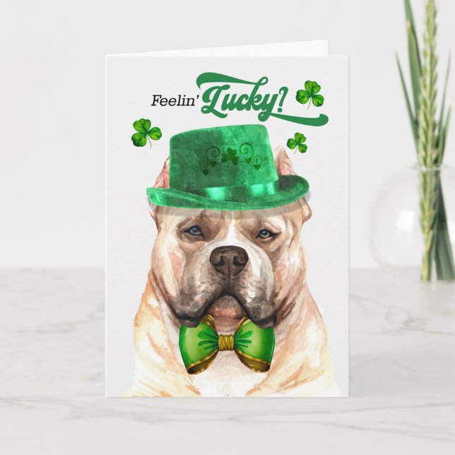 Blonde Pitbull Hund Feelin'Lucky St patrick's day Helgkort (Framsida)