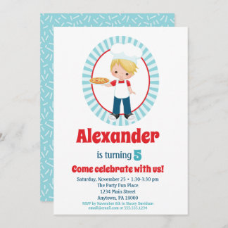 Blonde Pizza Party Boys födelsedagsinbjudan Inbjudningar