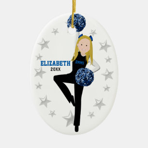 Blonde Pom Squad in Black, Blue & White Julgransprydnad Keramik