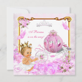 Blonde Princess Baby Shower Rosa Guld Carriage Inbjudningar