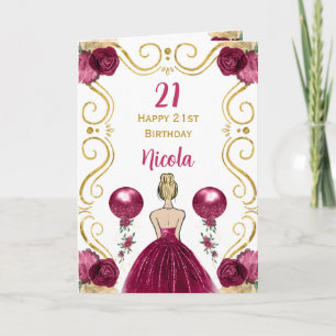 Blonde Princess Burgundy Grattis på födelsedagen Kort