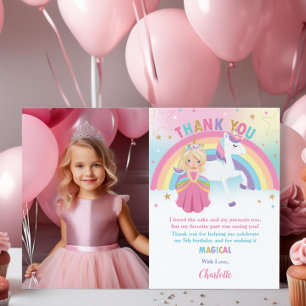 Blonde Princess Rainbow Unicorn Birthday Photo Tack Kort