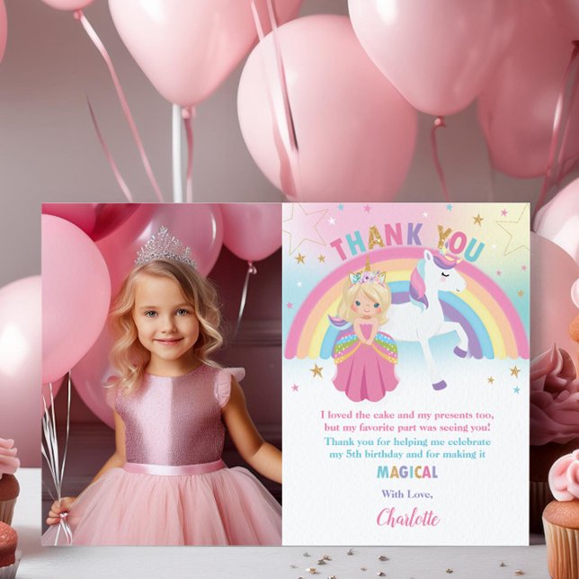 Blonde Princess Rainbow Unicorn Birthday Photo Tack Kort (Skapare uppladdad)