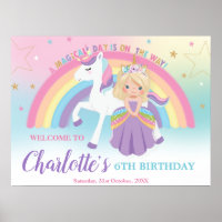 Blonde Princess Unicorn Birthday Rainbow Välkommen