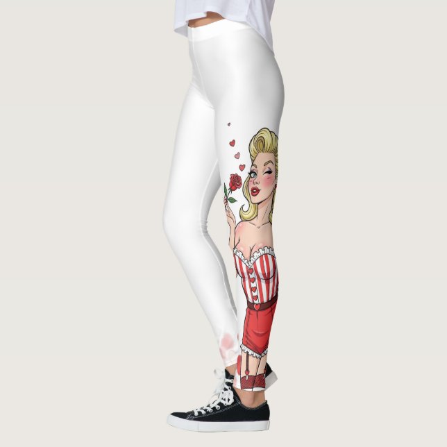 Blonde Retro Valentine Pin-Up Girl Leggings (Vänster)