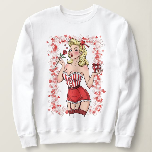 Blonde Retro Valentine Pin-Up Girl T Shirt (Design framsida)