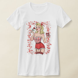 Blonde Retro Valentine Pin-Up Girl T Shirt