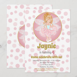 Blonde Rosa Fairy Girls Birthday-inbjudan Inbjudningar