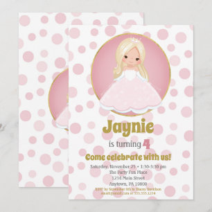 Blonde Rosa Princess Girls Birthday-inbjudan Inbjudningar