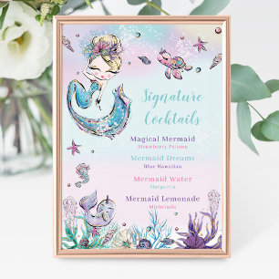 Blonde Sjöjungfru Birthday Namnteckning Cocktail M Fototryck