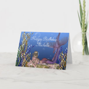 Blonde Sjöjungfru Fantasy Anpassade Birthday Card Kort