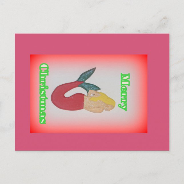 blonde sjöjungfru god jul vykort (Framsida)