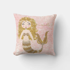 Blonde Sjöjungfru Guld Glitter Flicka Shower Namn Kudde