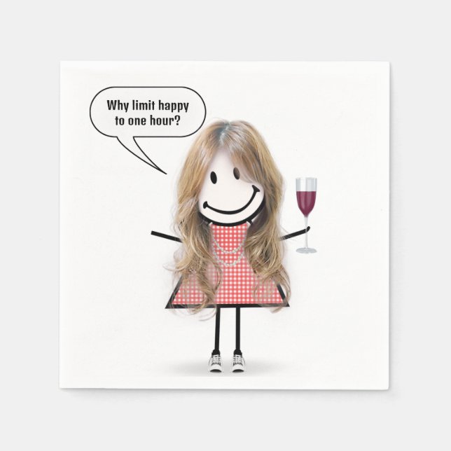 Blonde Stick Figure Girl With Wine Glass Pappersservett (Framsidan)