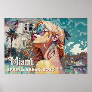 Blonde Sunglasses Miami Resort Bassäng Watercolor Poster