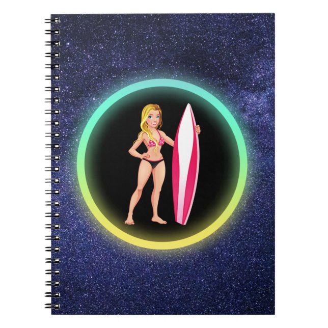 Blonde Surfer Teenage Girl Galaxy Anteckningsbok (Framsidan)