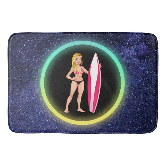Blonde Surfer Teenage Girl Galaxy Badrumsmatta (Framsidan)