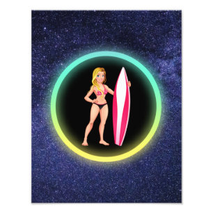 Blonde Surfer Teenage Girl Galaxy Fototryck